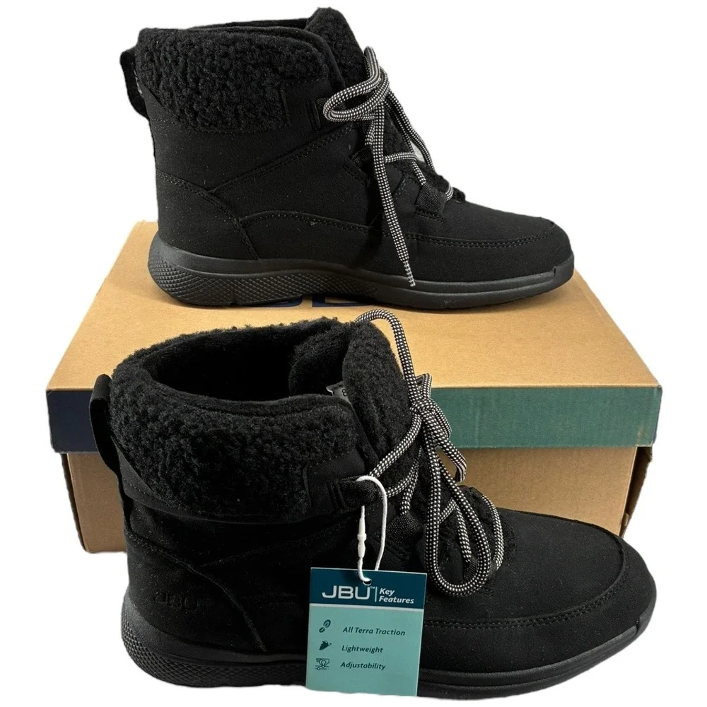 JBU Jambu Freeze Black FauxShearling LaceUp Booties Lightweight Traction 8.5M‎